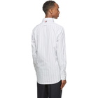 Thom Browne Grey and White Poplin Stripe Shirt