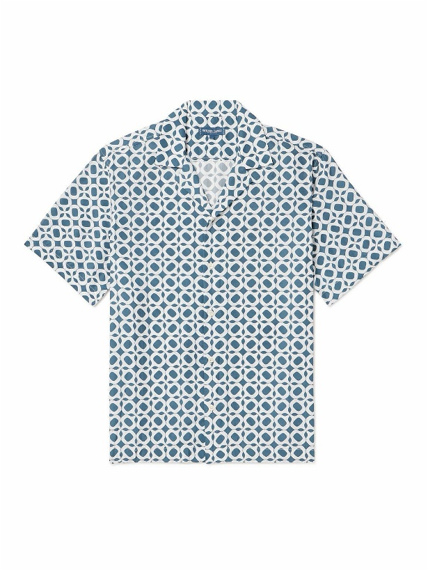 Photo: Frescobol Carioca - Roberto Camp-Collar Printed Lyocell Shirt - Blue