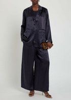 Eileen Fisher Crinkled Satin Blazer Dark Blue