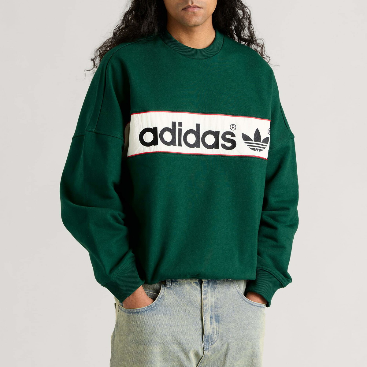 Adidas Men's Block Sweatshirt in Dark Green