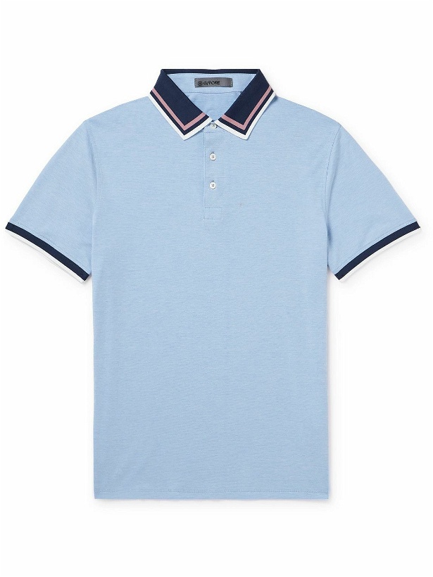 Photo: Mr P. - G/FORE Golf Striped Logo-Appliquéd Piqué Polo Shirt - Blue