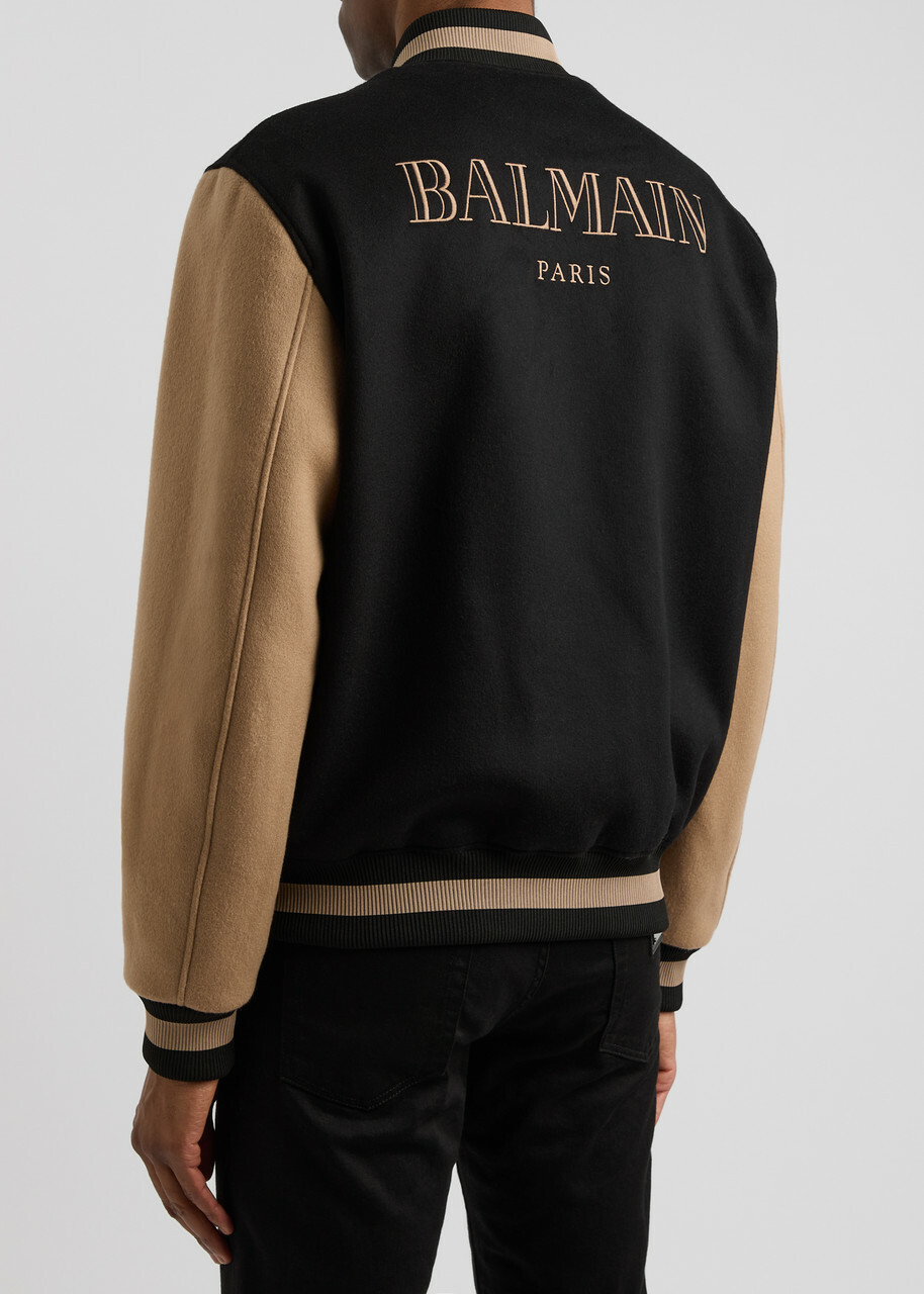 Balmain Panelled Logo Wool-blend Bomber Jacket Black