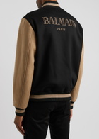 Balmain Panelled Logo Wool-blend Bomber Jacket Black