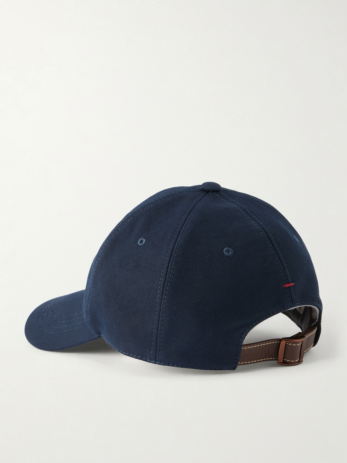 Brunello Cucinelli - Logo-Embroidered Leather-Trimmed Cotton-Twill Baseball Cap - Blue