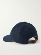 Brunello Cucinelli - Logo-Embroidered Leather-Trimmed Cotton-Twill Baseball Cap - Blue