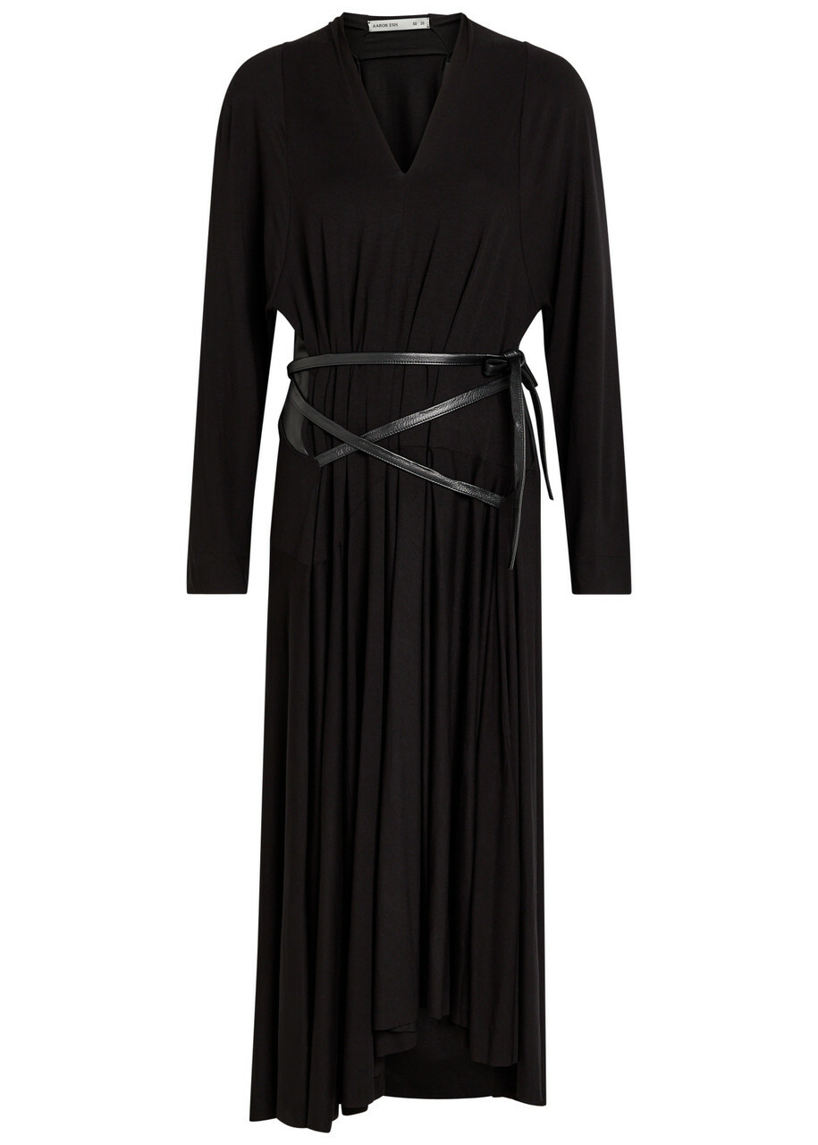 Aaron Esh Belted Jersey Midi Dress Black
