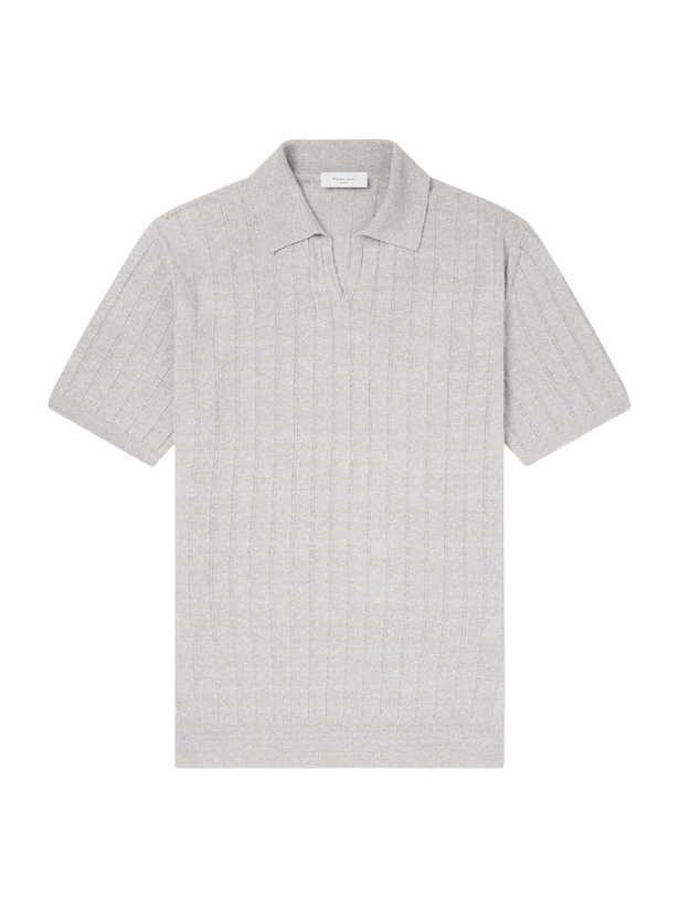 Photo: Boglioli - Open-Collar Ribbed Linen and Cotton-Blend Polo Shirt - Gray