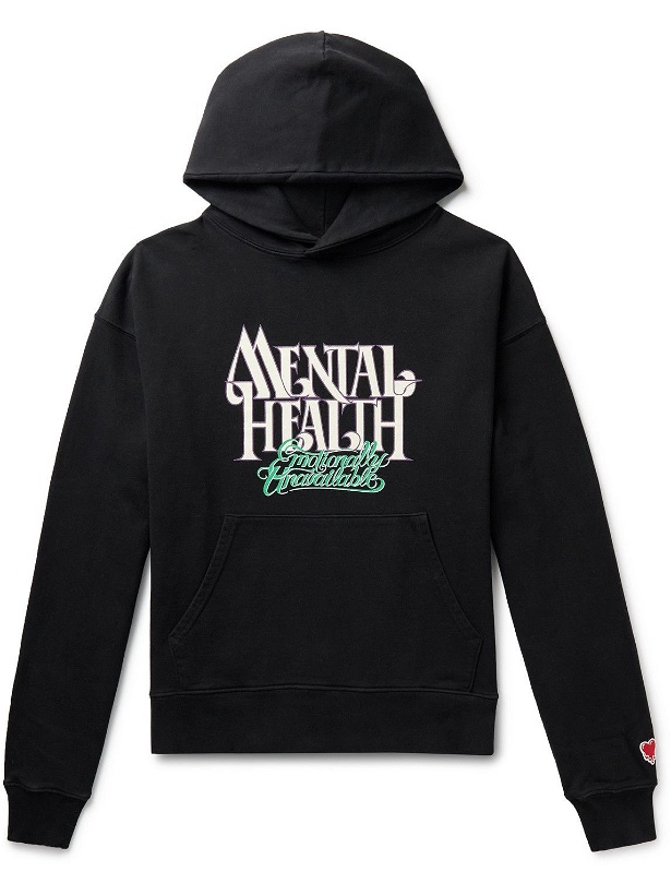 Photo: Emotionally Unavailable - Emotionally Unavailable Printed Cotton-Jersey Hoodie - Black