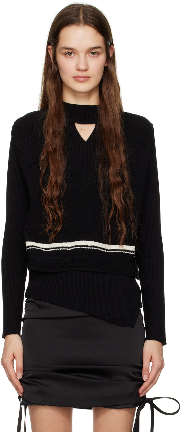 J KOO Black V-Neck Sweater