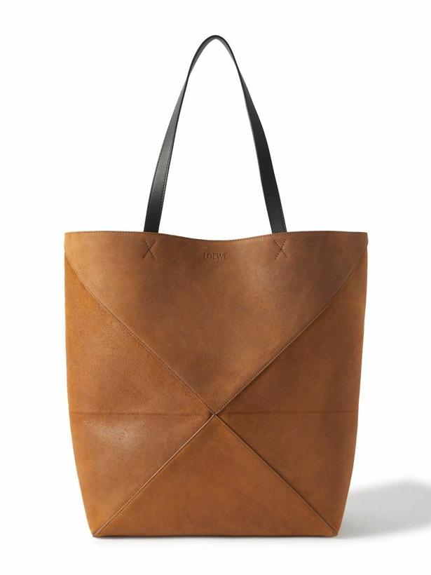 Photo: LOEWE - Puzzle Fold Leather-Trimmed Suede Tote Bag