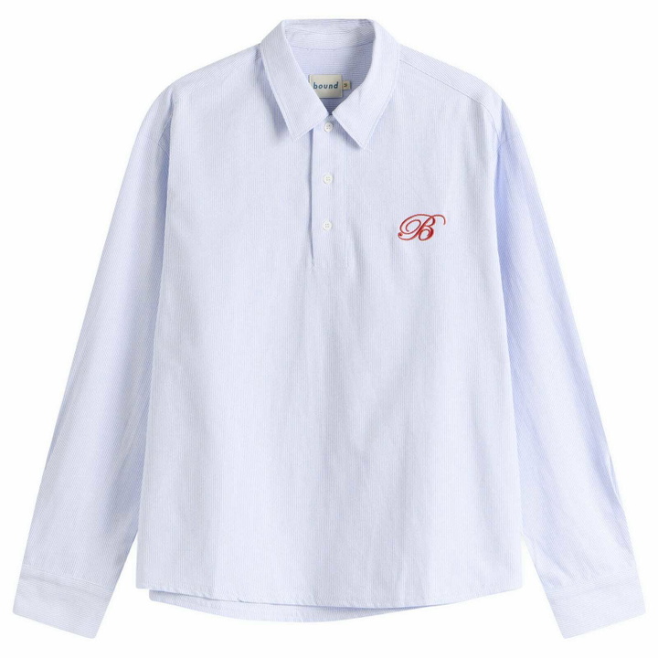 Photo: Bound Men's Half Button Script Oxford Shirt in Blue