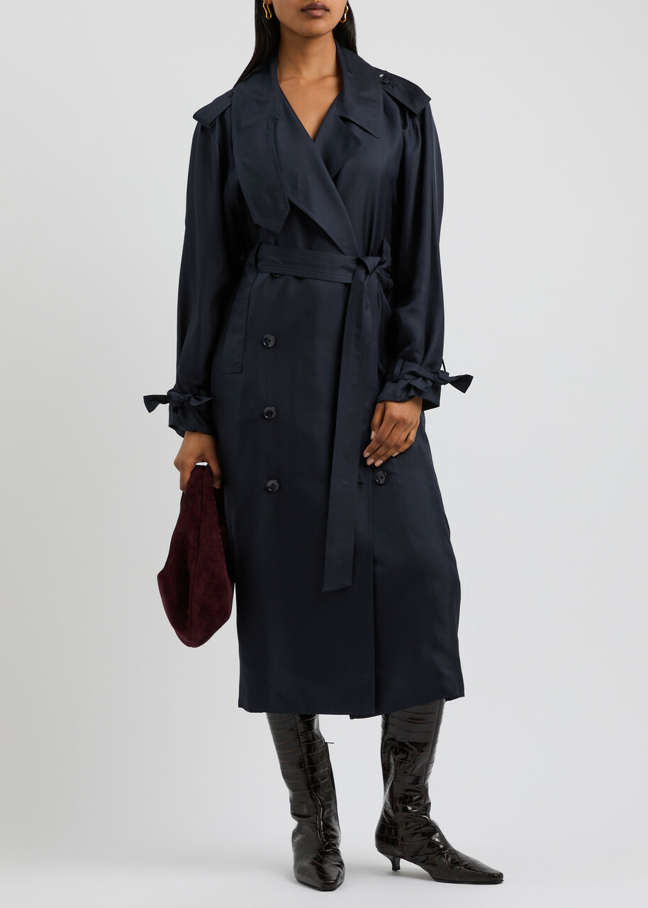 Dorothee Schumacher Trench It Up Iii Belted Silk Midi Dress Navy