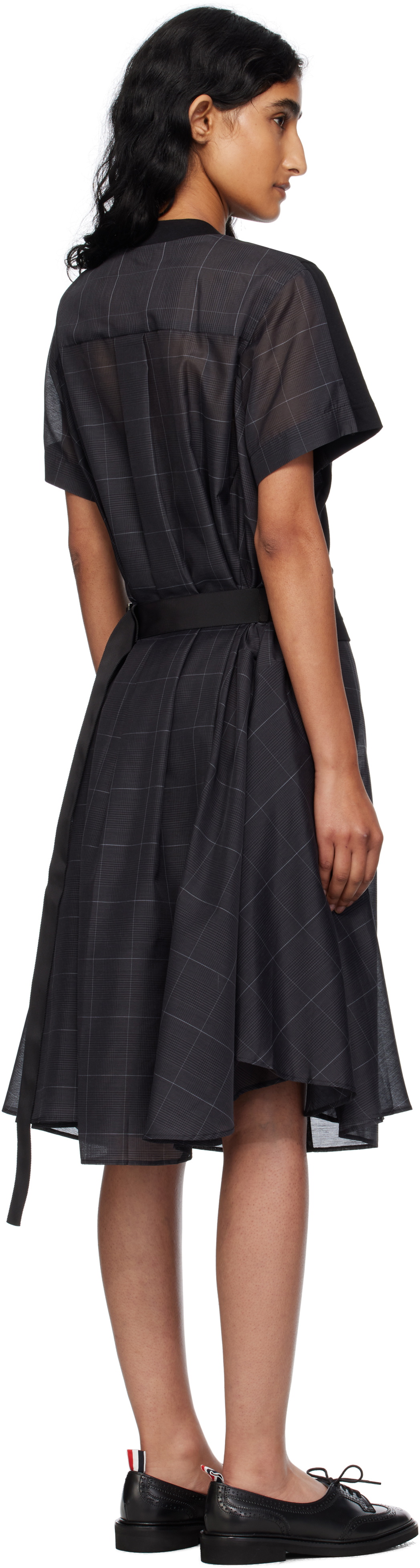 sacai Black Glen Check & Cotton Jersey Midi Dress