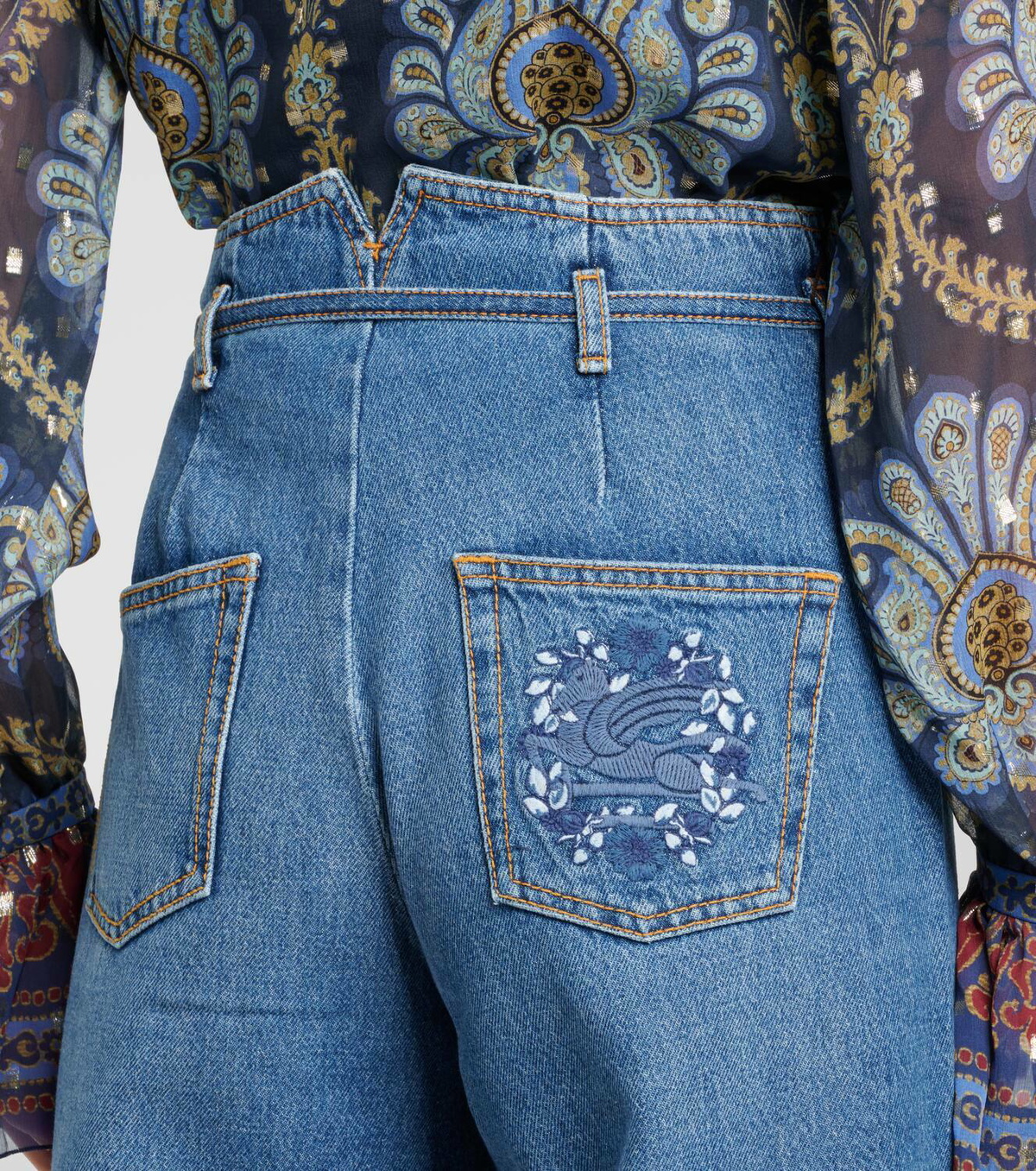 Etro Cotton Floral Embroidered Jeans in Blue