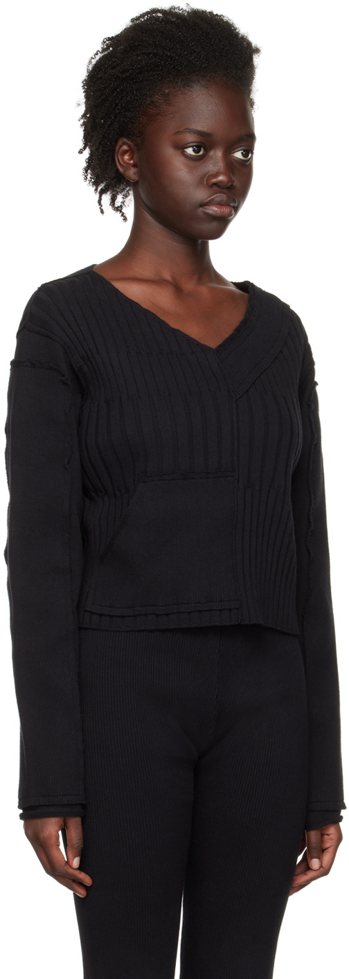 PERVERZE Black Multi Rib V-Neck Sweater PERVERZE