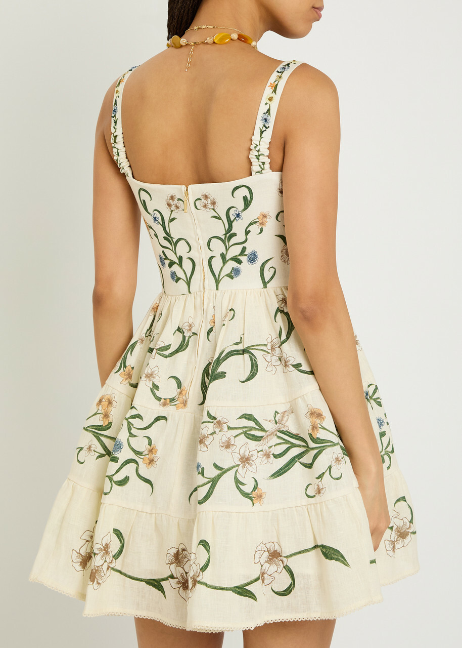 Agua BY Agua Bendita Lima Floral-print Linen Mini Dress Multicoloured