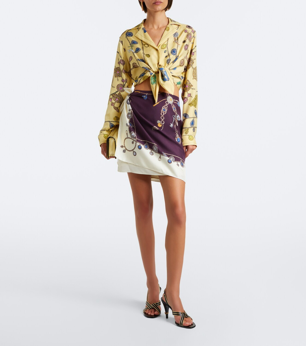 Versace Printed sill twill wrap skirt