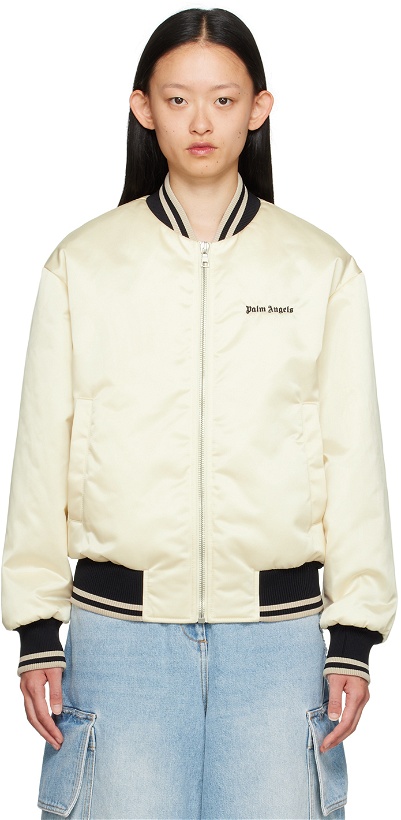 Photo: Palm Angels Beige Embroidered Bomber Jacket