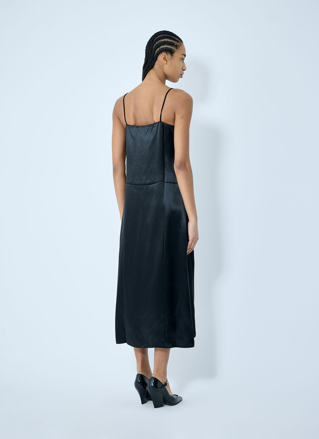 Prada Satin Logo Patch Midi Dress