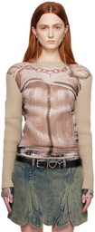 Y/Project Beige Jean Paul Gaultier Edition Trompe L'Oeil Ruffle Cardigan Long Sleeve T-Shirt