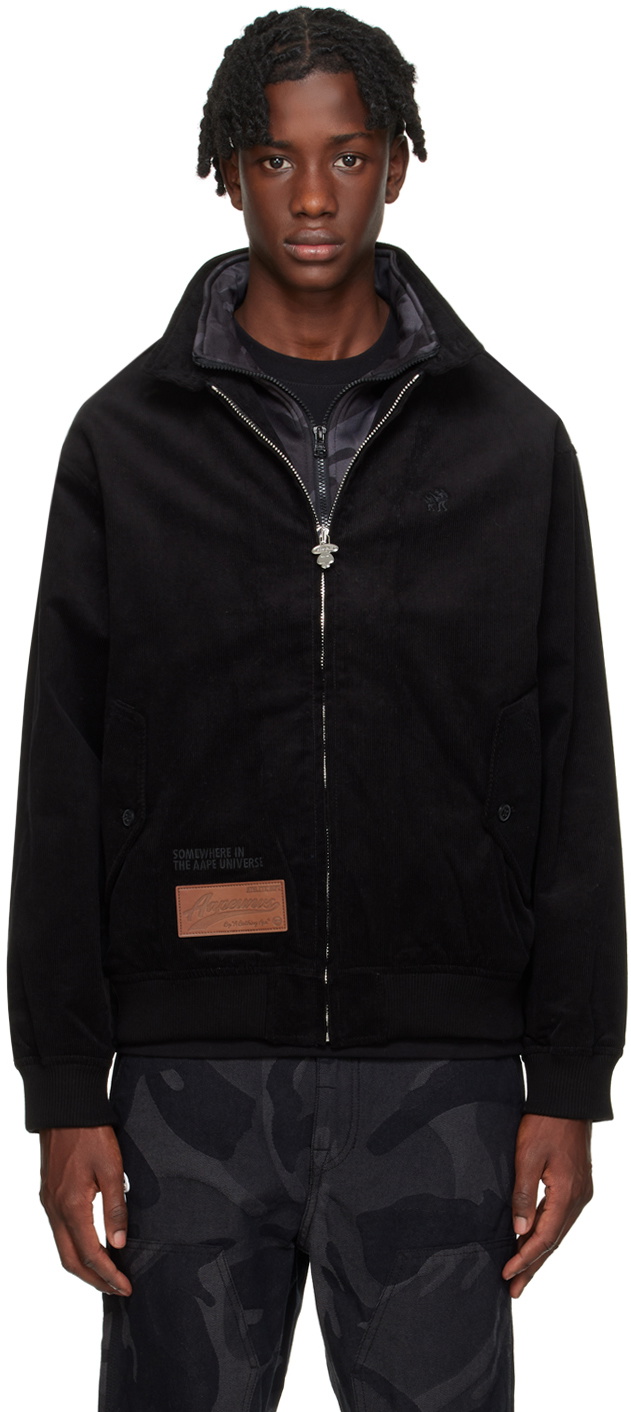 AAPE by A Bathing Ape Black Patch Jacket SSENSE