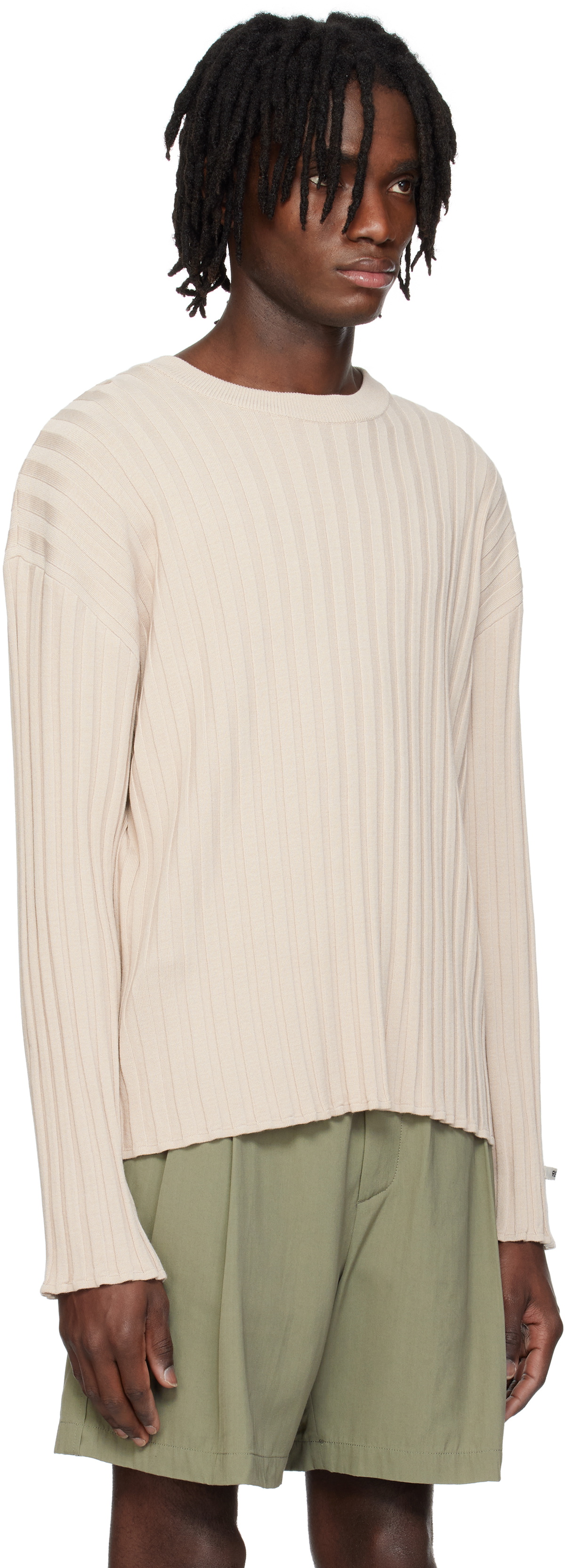 RECTO Beige Bold Rib Long Sleeves Knit Sweater