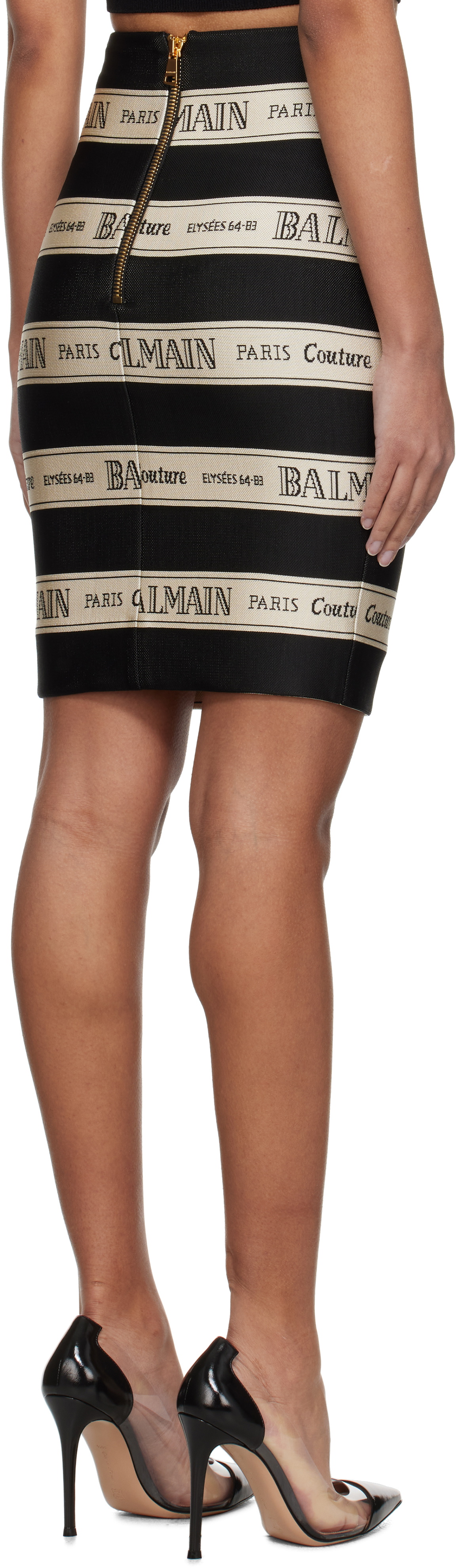 Balmain Black & Off-White Jacquard Miniskirt