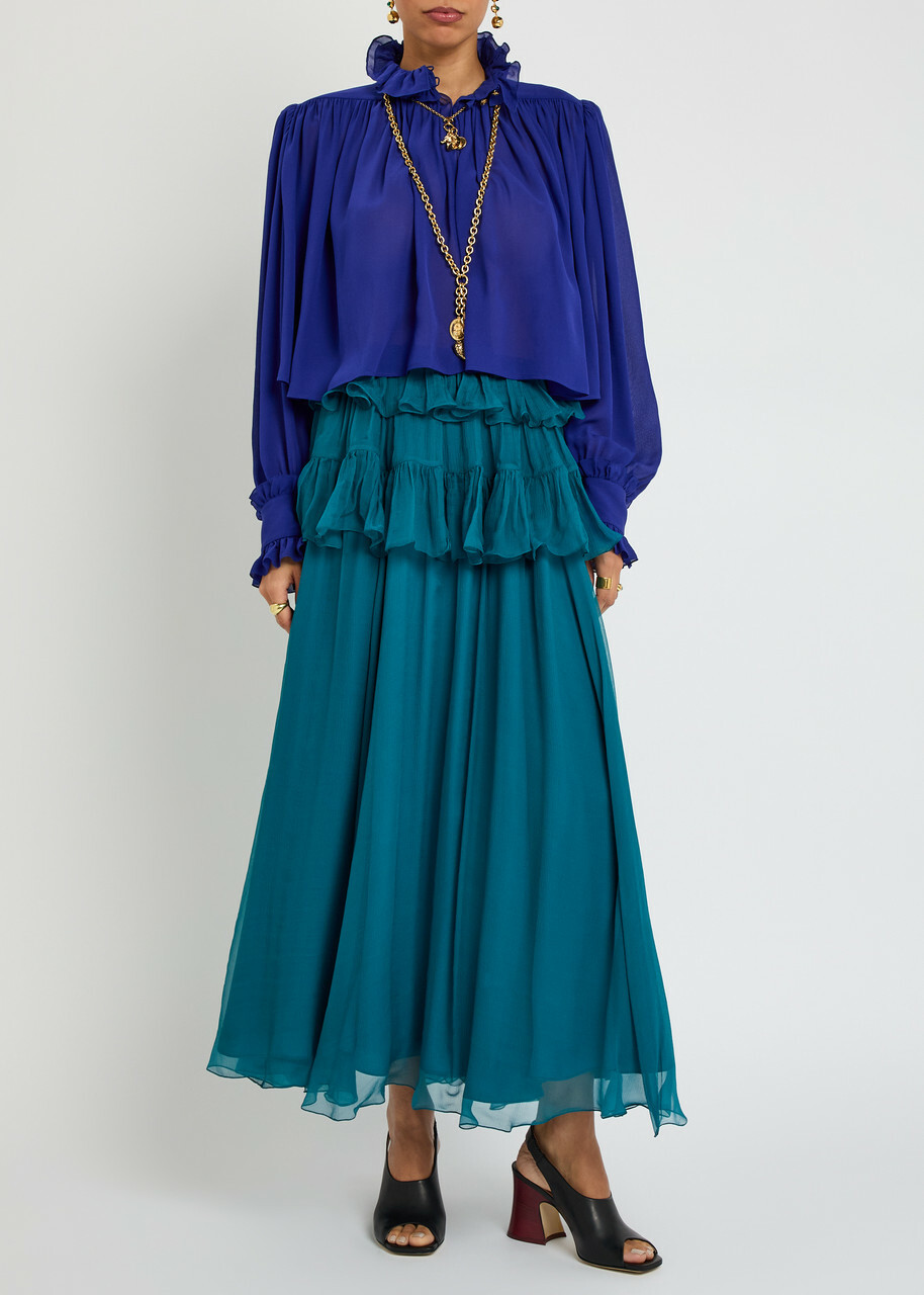 Chloe Ruffled Silk Blouse Indigo