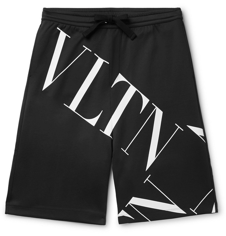 Photo: Valentino - Logo-Print Tech-Jersey Drawstring Shorts - Black