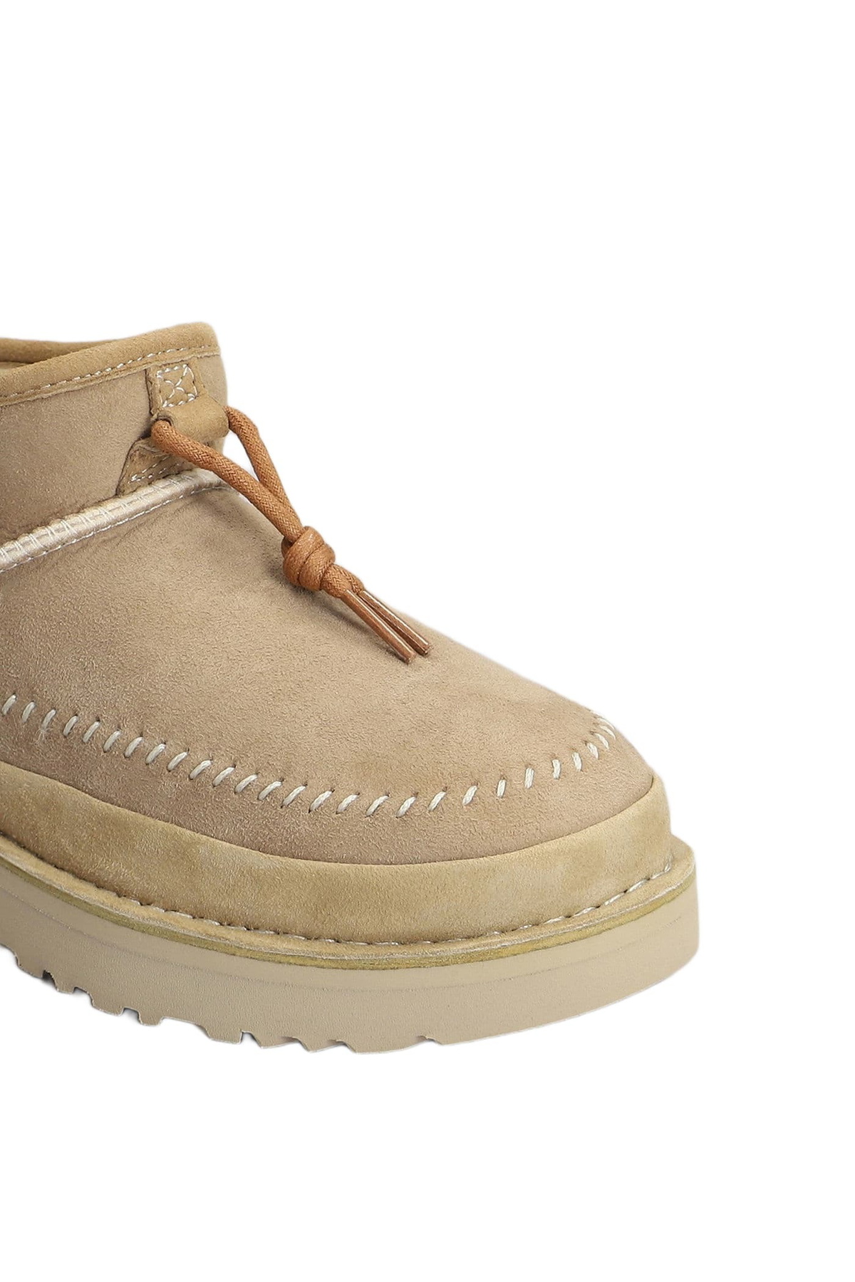 UGG Ultra Mini Crafted Low Heels Ankle Boots In Beige Suede