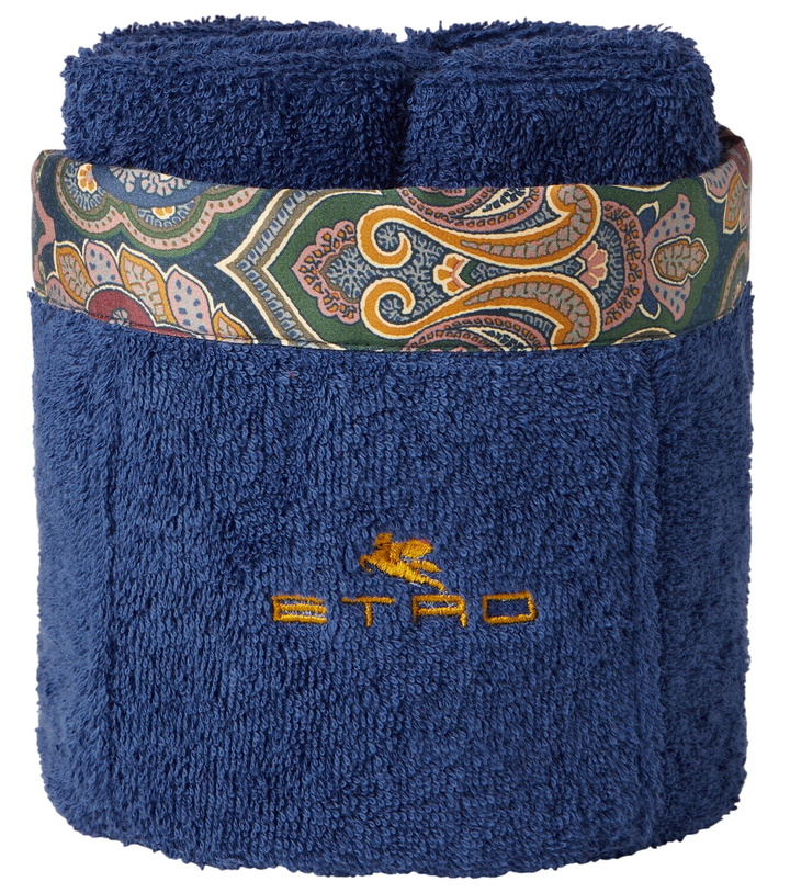 Photo: Etro Giano set of 4 cotton face towels and basket