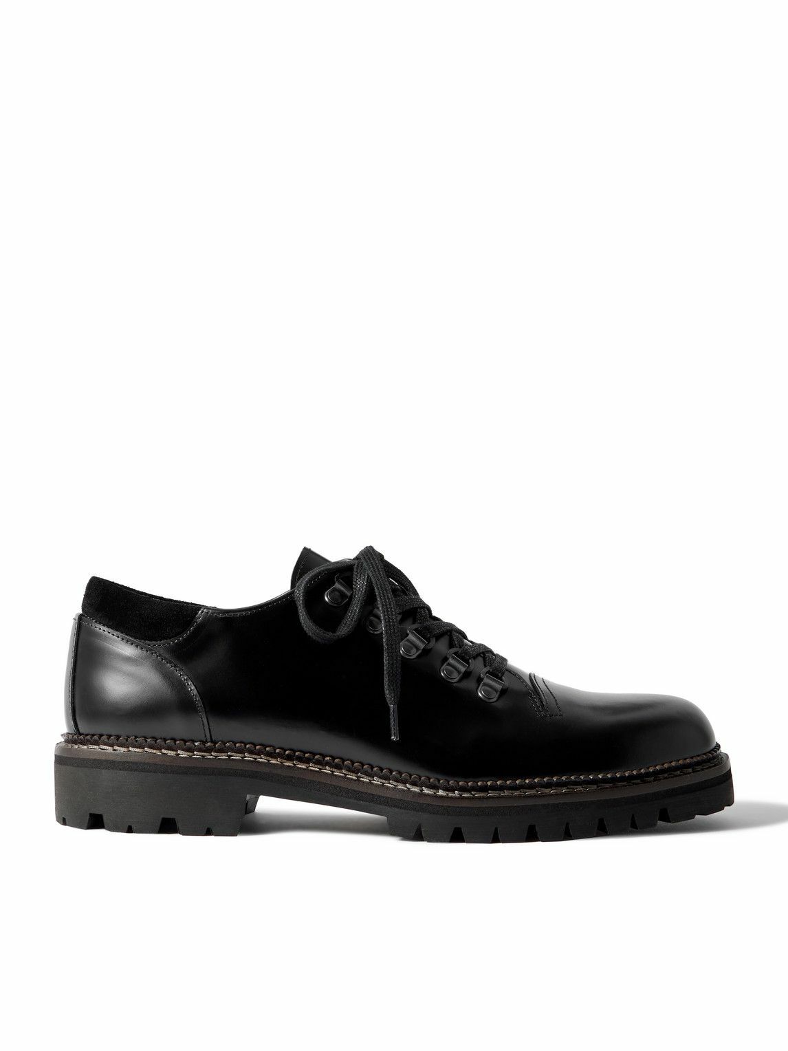 Mr P. - Suede-Trimmed Leather Hiking Derby Shoes - Black