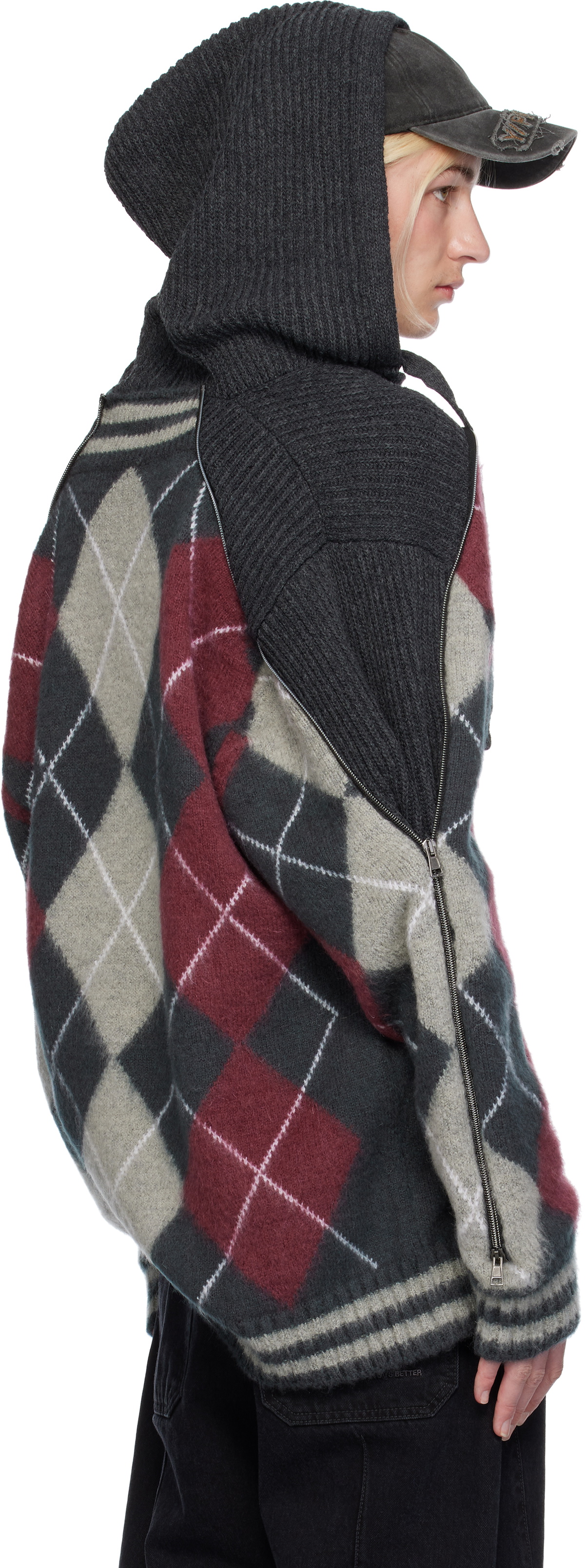 Y/Project Gray & Burgundy Zip Insert Hoodie