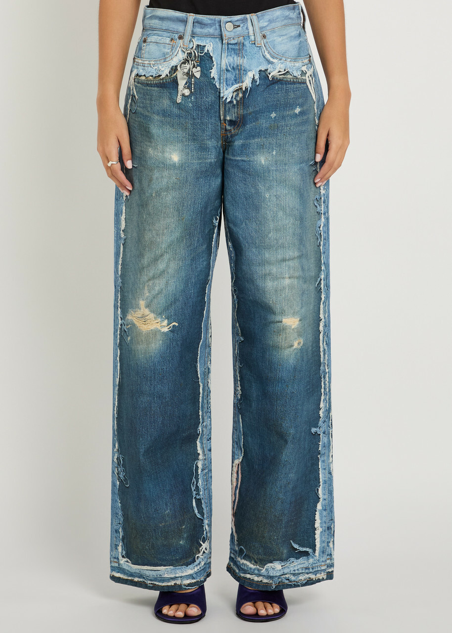Acne Studios Printed Wide-leg Jeans Blue Denim