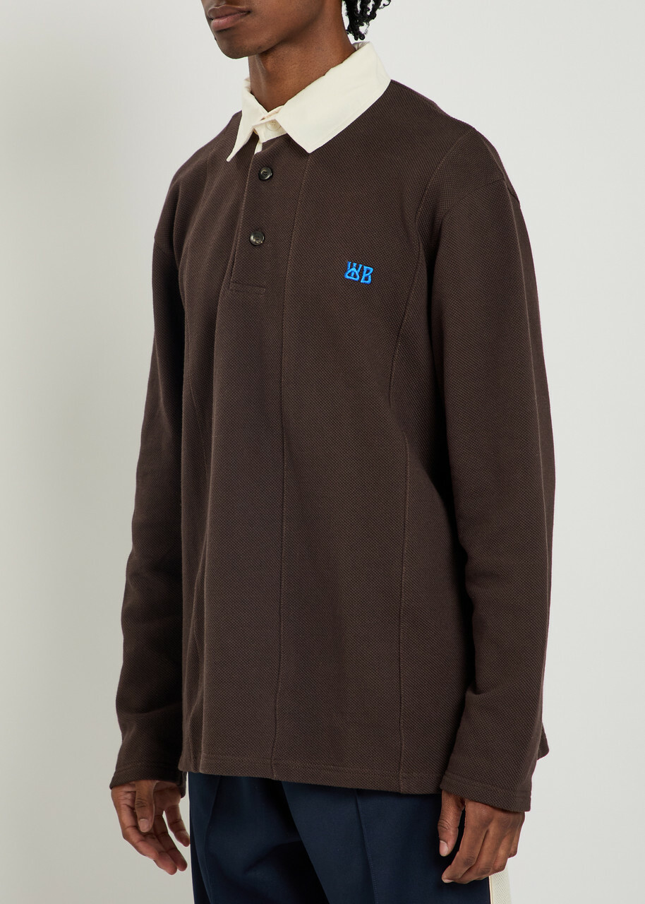 Wales Bonner City Logo Piqué Stretch-cotton Polo Shirt Dark Brown