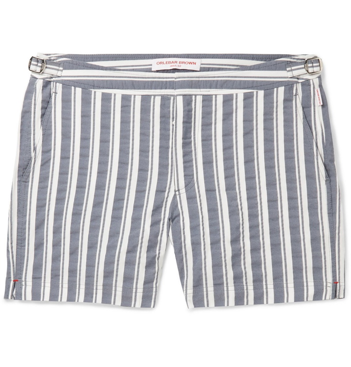 Photo: Orlebar Brown - Setter Slim-Fit Short-Length Striped Seersucker Swim Shorts - Blue