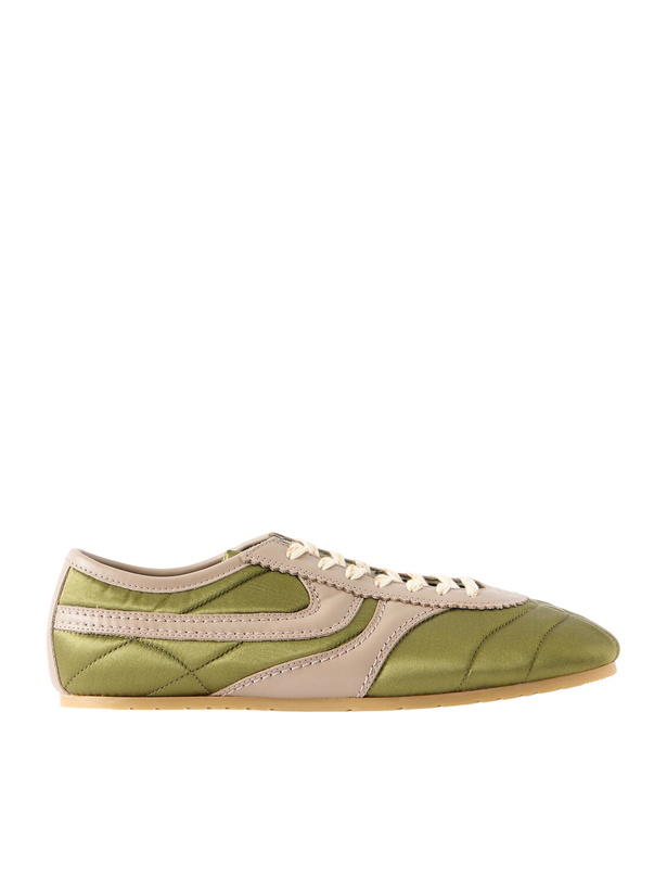 Photo: Dries Van Noten - Leather-Trimmed Quilted Satin Sneakers - Green