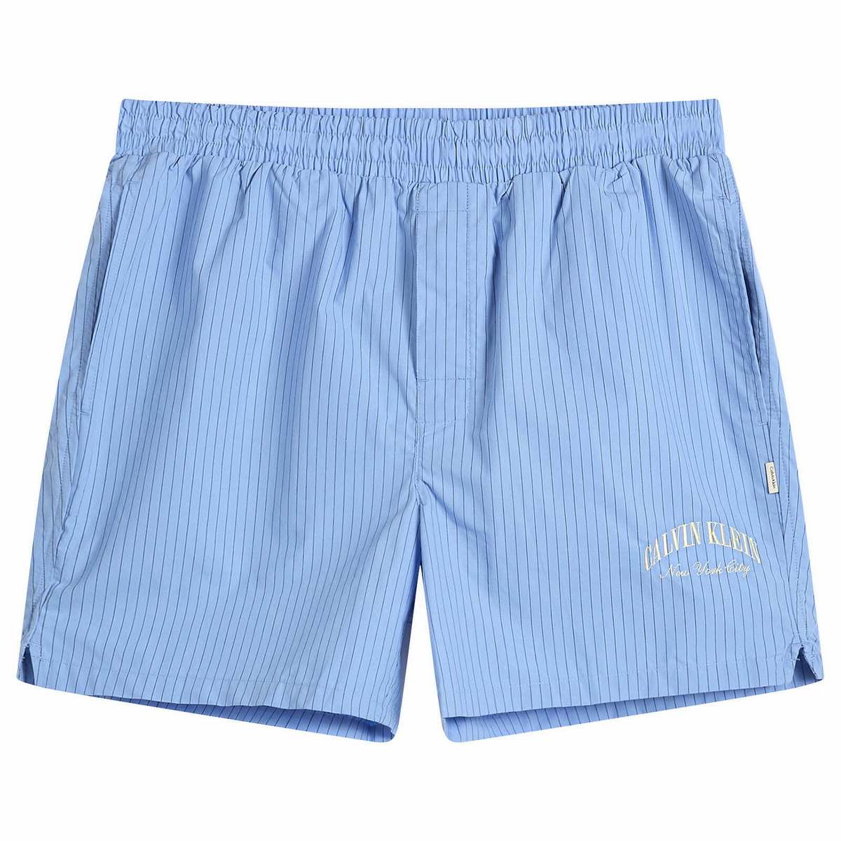 Calvin Klein Men's Heritage Crest Cotton Poplin Pyjama Short Set in White/Slim Stripe Blue Descent