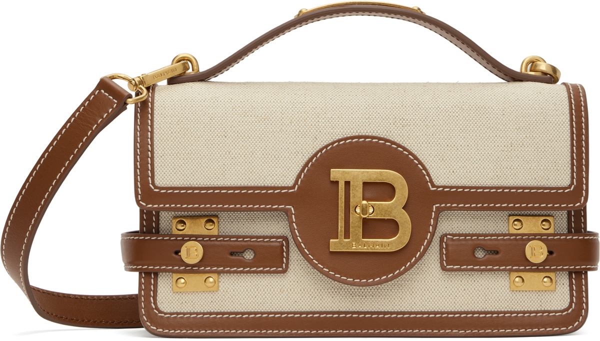Beige & Brown B-Buzz 24 Canvas & Leather Bag by Balmain on Sale