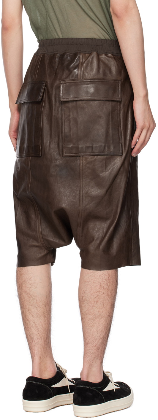 パンツ Rick Owens PODS shorts leather Rick Owens - Pod Wide-Leg Leather Drawstring Shorts - Black