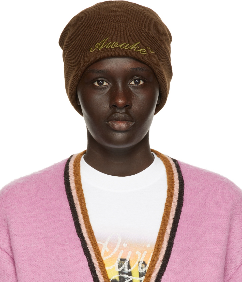 Awake NY Brown Script Logo Beanie