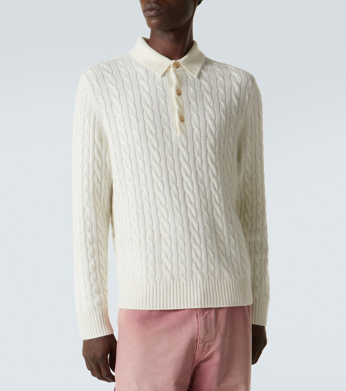 Arch4 Cable-knit cashmere polo sweater
