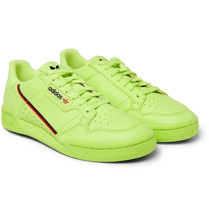 Photo: adidas Originals - Continental 80 Grosgrain-Trimmed Leather Sneakers - Men - Lime green