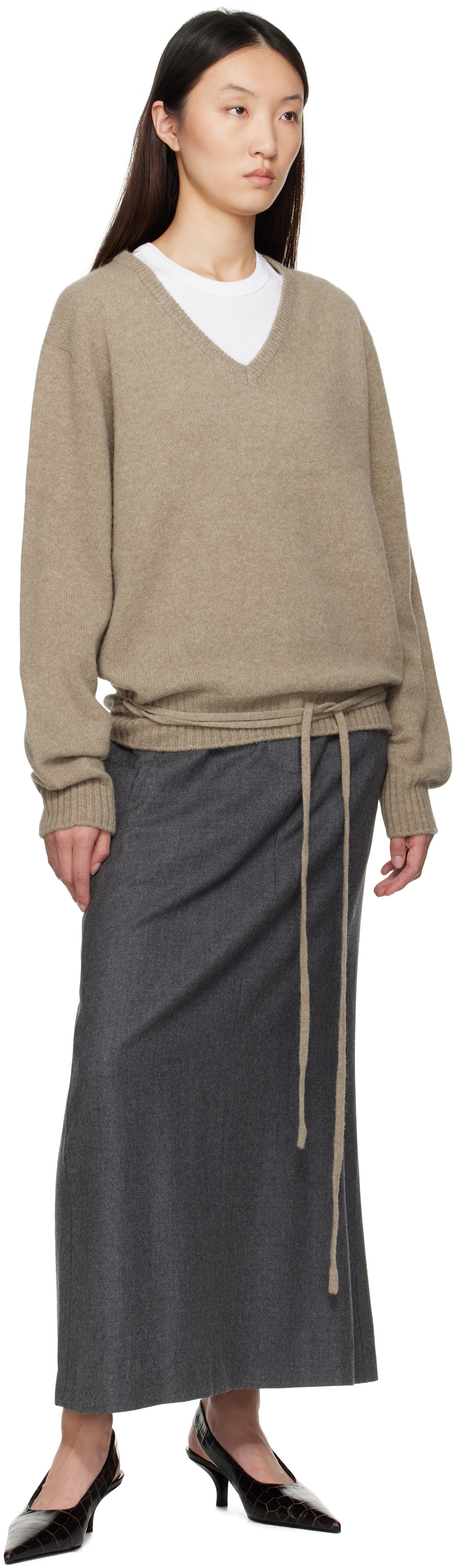 LE17SEPTEMBRE Taupe Alpaca V-Neck Sweater
