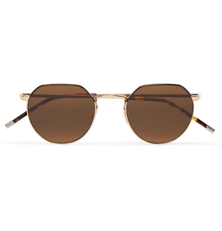 Photo: Dick Moby - Agadir Round-Frame Silver-Tone Sunglasses - Gold