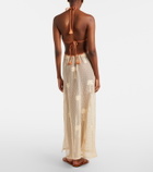 Johanna Ortiz Embroidered cutout mesh midi dress