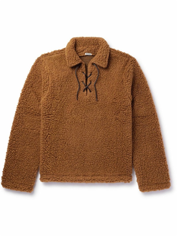 Photo: BODE - Tie-Detailed Wool-Blend Fleece Sweater - Brown