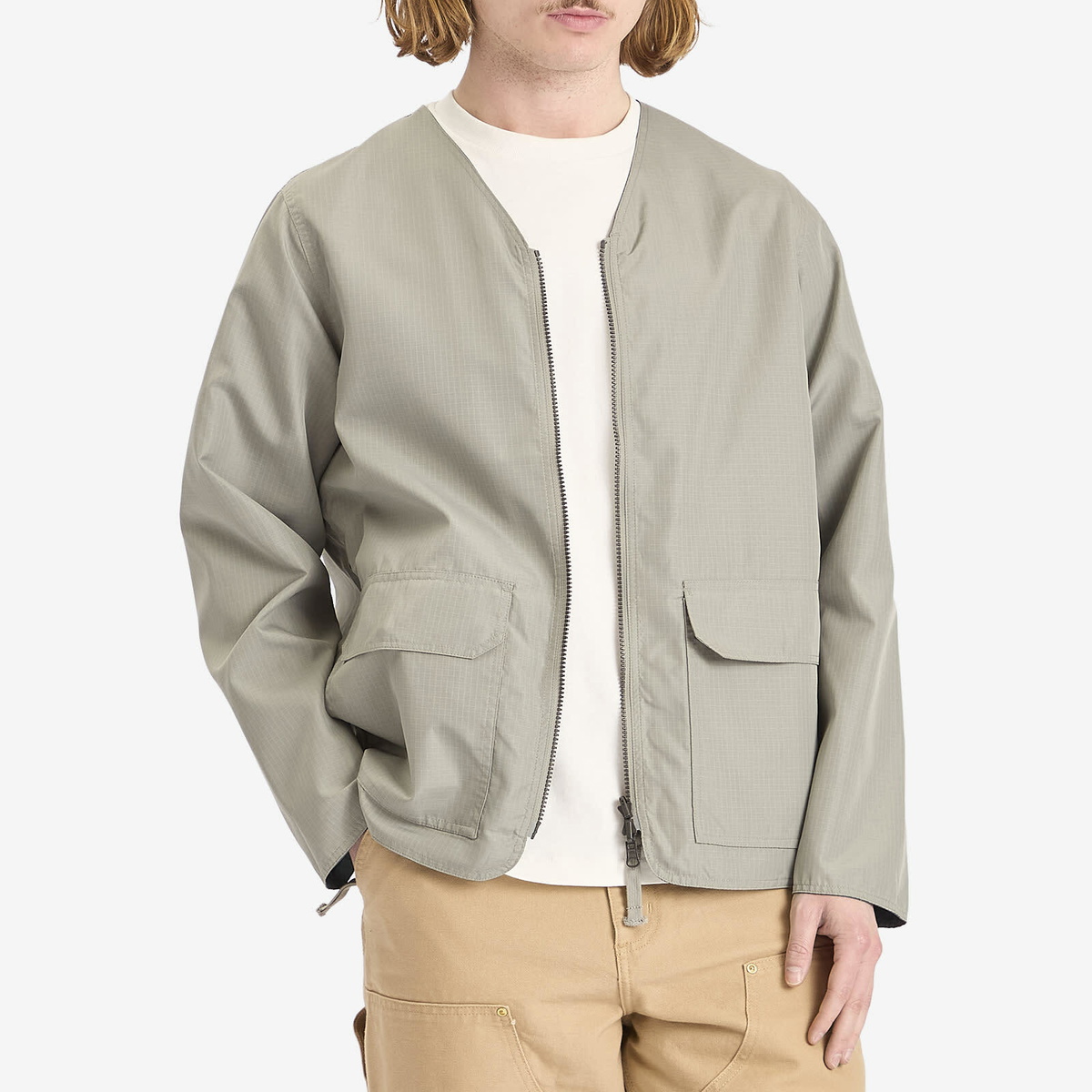 Taion Men's Military Reversible V-Neck Cardigan in Dark Sage Green