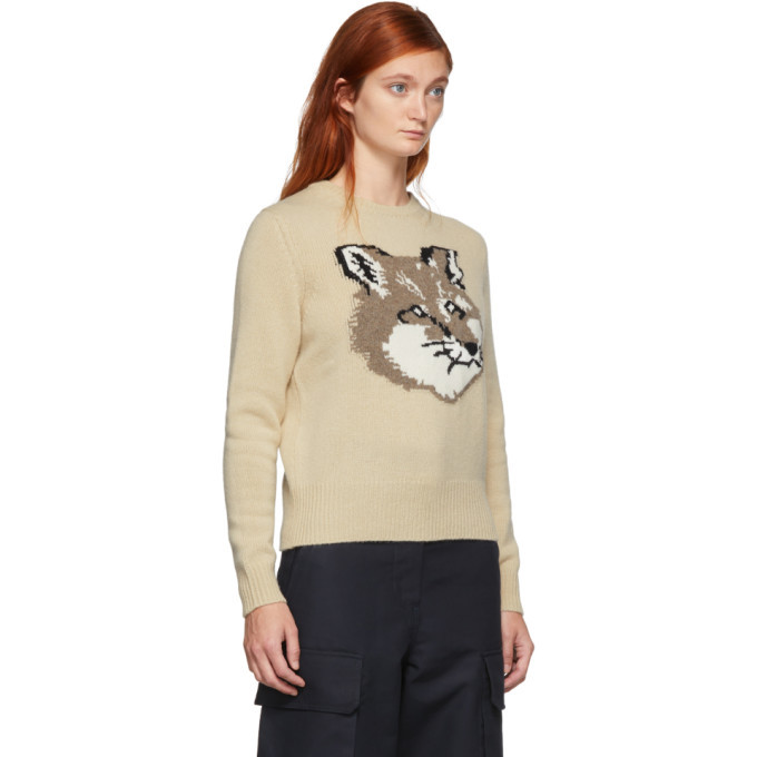 Maison Kitsune Beige Wool Fox Head Pullover