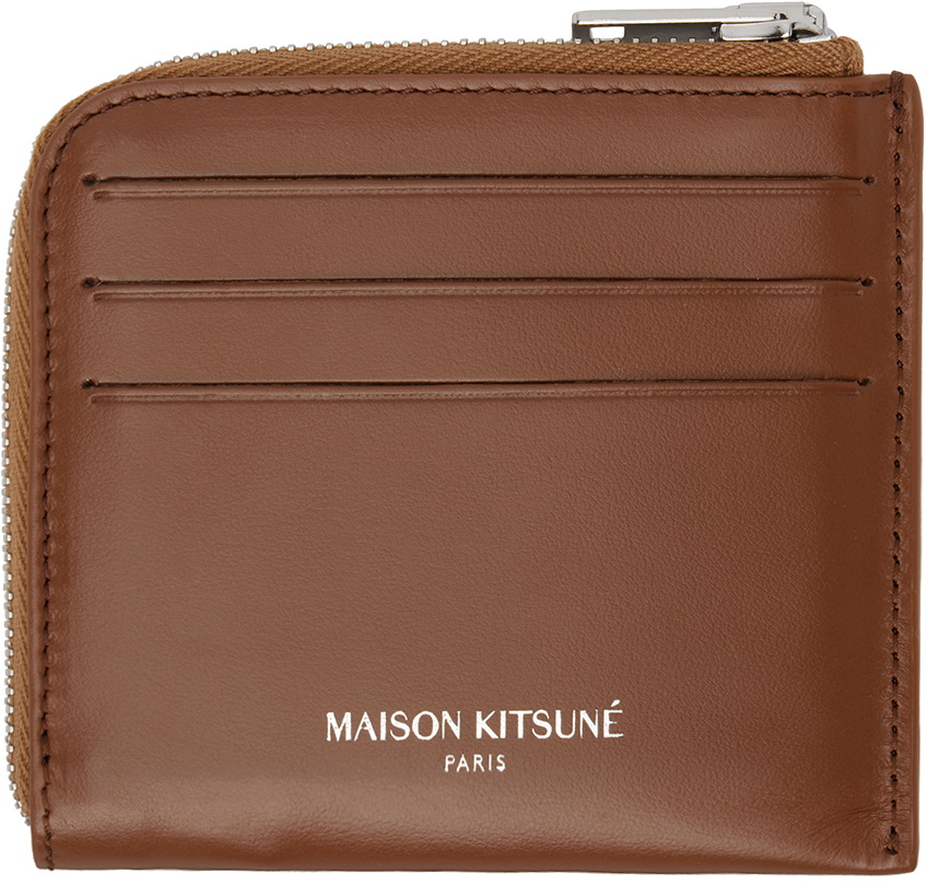 Maison Kitsuné Brown Fox Head Zipped Wallet